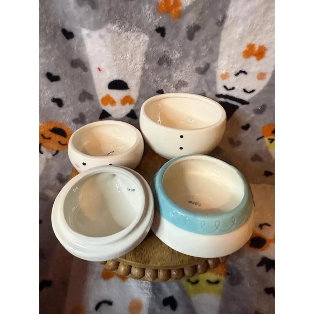 Bakehouse Snowman Ceramic Measuring Cups Set Holiday Kitchen Decor